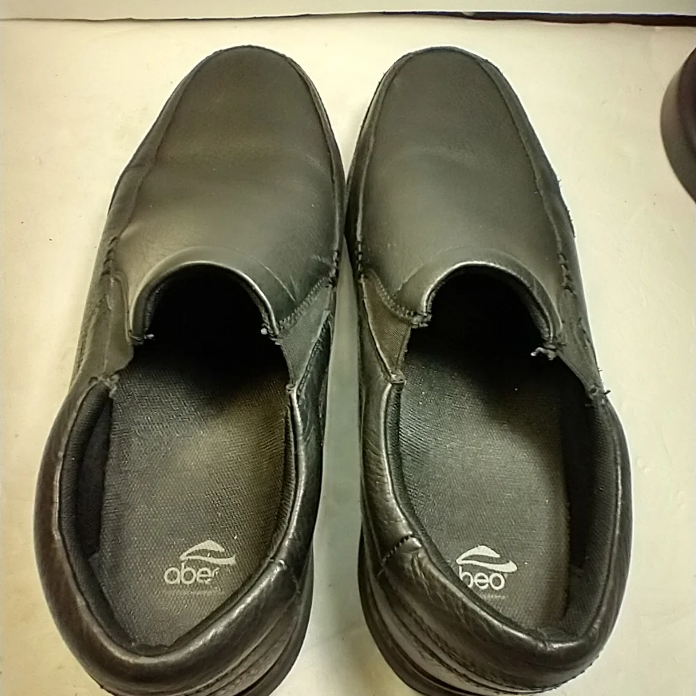 Abeo Thomas Black Leather Moc Toe Slip On Loafers Shoes Men's sz 10.5.